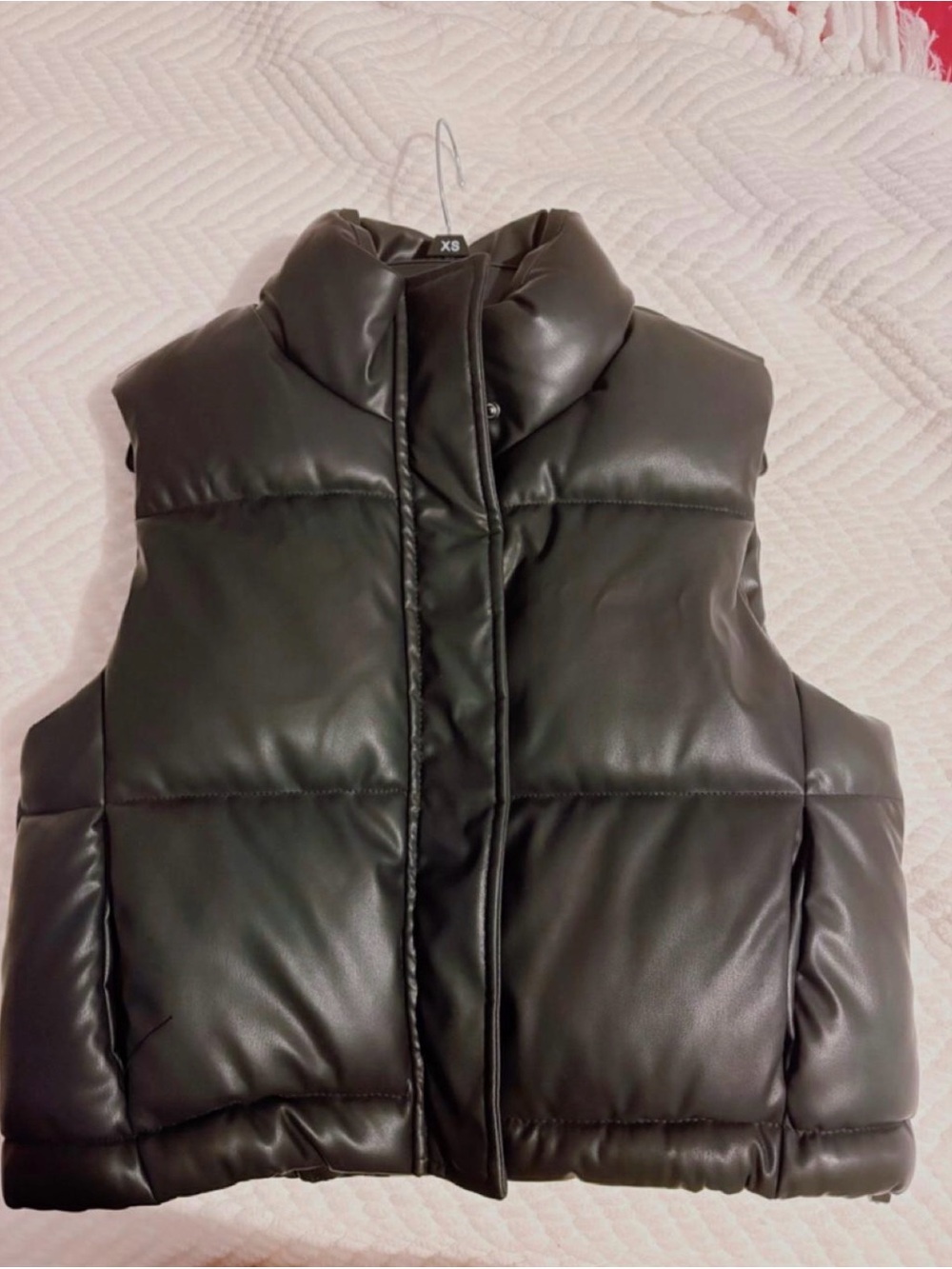 Ci Sono Black Quilted Faux-Leather Puffer Vest